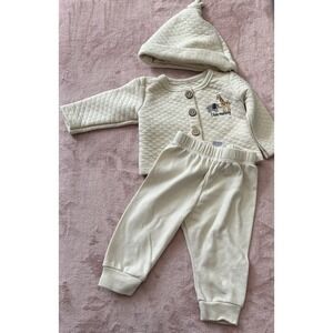 Le Top Bebe Cream Nude 3 Piece Set Unisex Beanie Hat Pants And Quilted Jacket